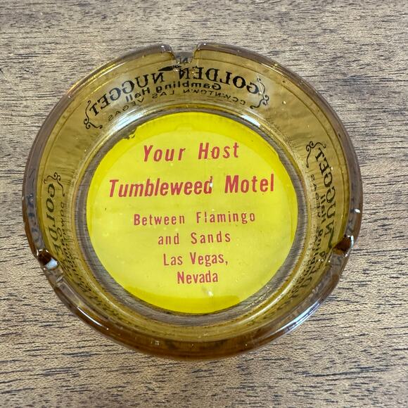 Vintage Las Vegas NV The Golden Nugget Tumbleweed Motel 3.5" Amber Glass Ashtray - Picture 3 of 4